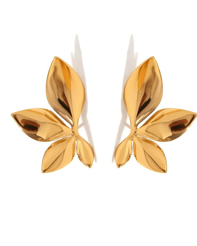 Glossy Flower Leaf Earrings-Curvy-Faja