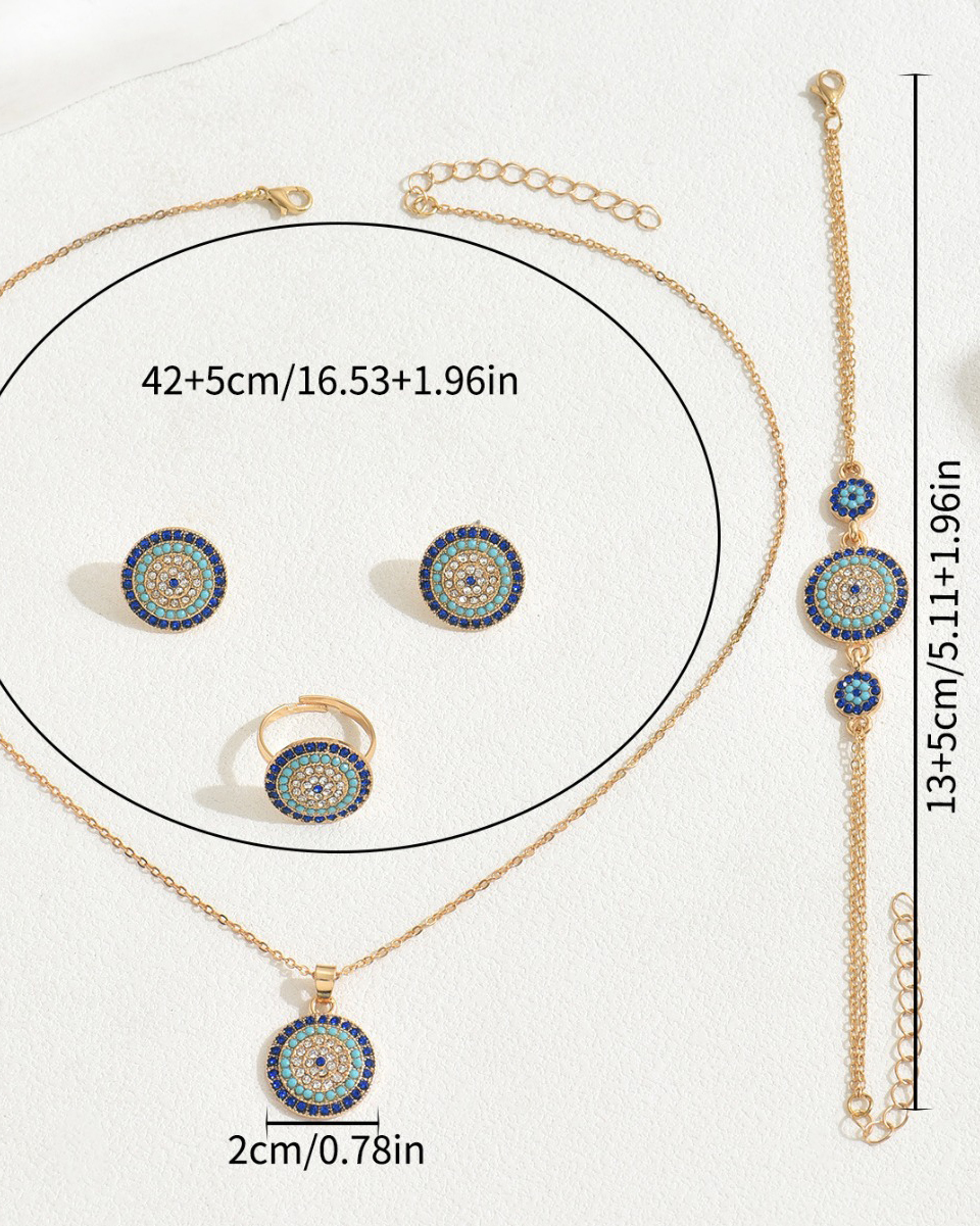 Rhinestone-Encrusted 4-Piece Jewelry Set-Curvy-Faja