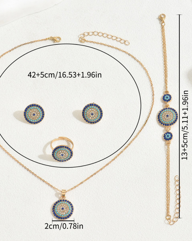 Rhinestone-Encrusted 4-Piece Jewelry Set-Curvy-Faja