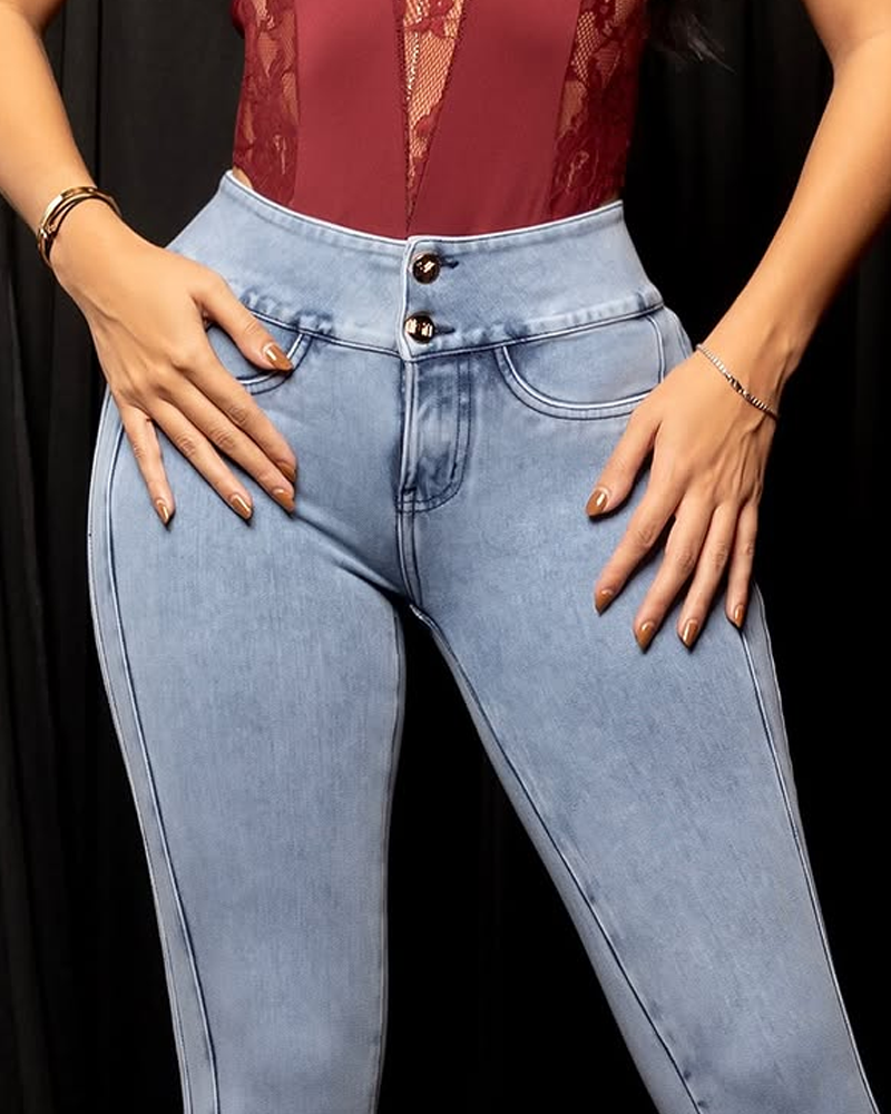 High-Waisted Slim-Fit Jeans