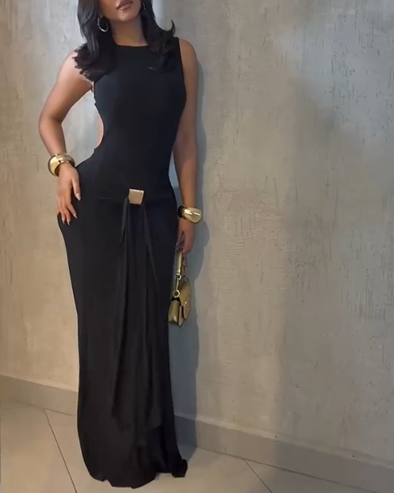 Slim Fit Backless Sleeveless Dress-Curvy-Faja