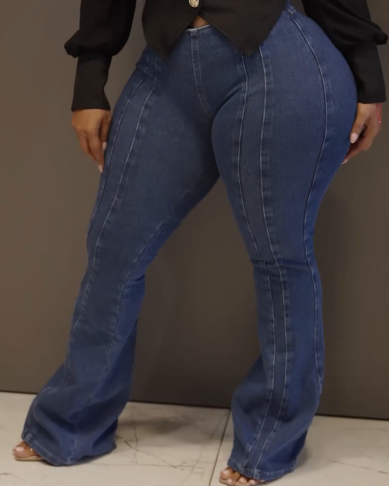 High-Waisted Zip-Up Slim-Fit Jeans (Pre-Sale)-Curvy-Faja