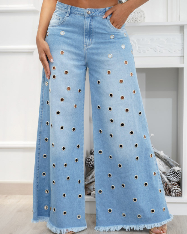 Pants Palazzo Eyelets Jeans (Pre-Sale)