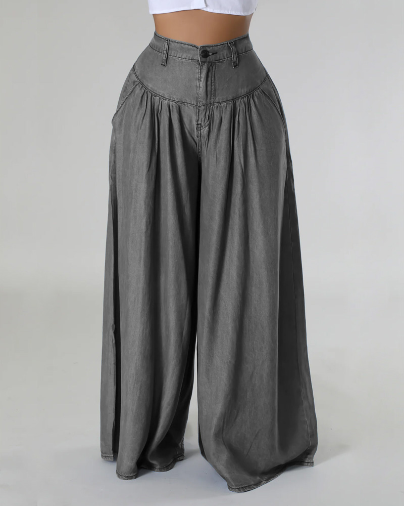 High Waist Zipper Wide Leg Denim Women Pants Jeans Casual Floor Loose Ladies Spring Longs Feminine