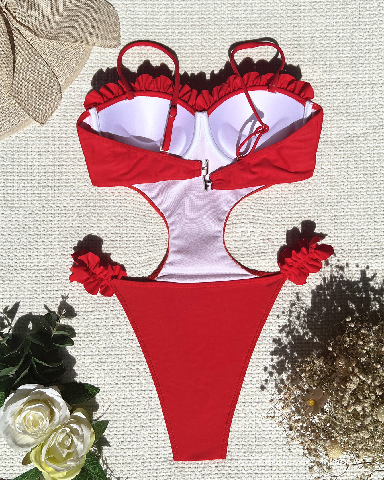 Solid Color Bikini Lace Swimsuit-Curvy-Faja