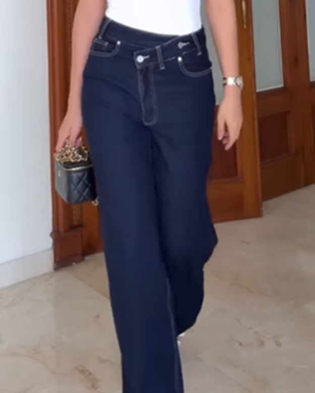 Double-Breasted High-Rise Wide-Leg Jeans-Curvy-Faja