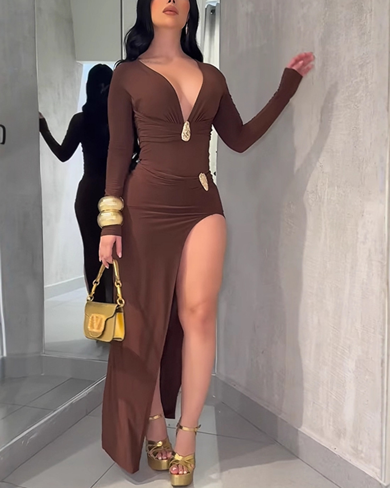 Slit Hem  Figure Hugging Waist Cinching Elegant And Sexy Long Bodycon Dress (Pre-Sale)
