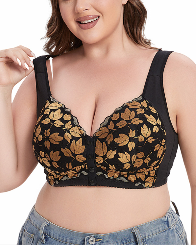 Wire Free Vest Style Lace Front Closure Bra