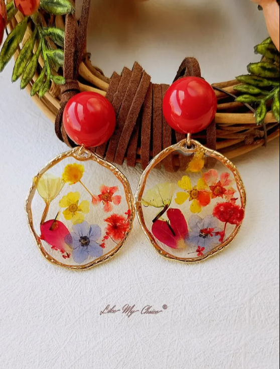 Pressed Flower Earrings - Garden Party-Curvy-Faja
