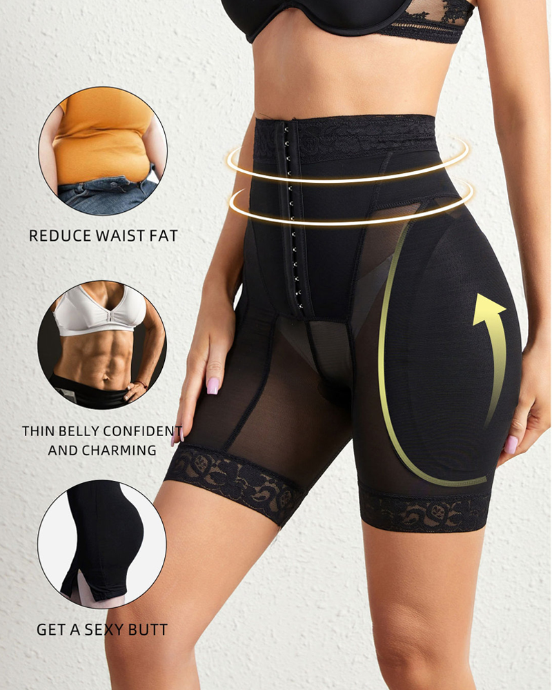 High-Waisted Button-Front Mesh Shaping Panties For Hip And Buttock Enhancement And Tummy Control