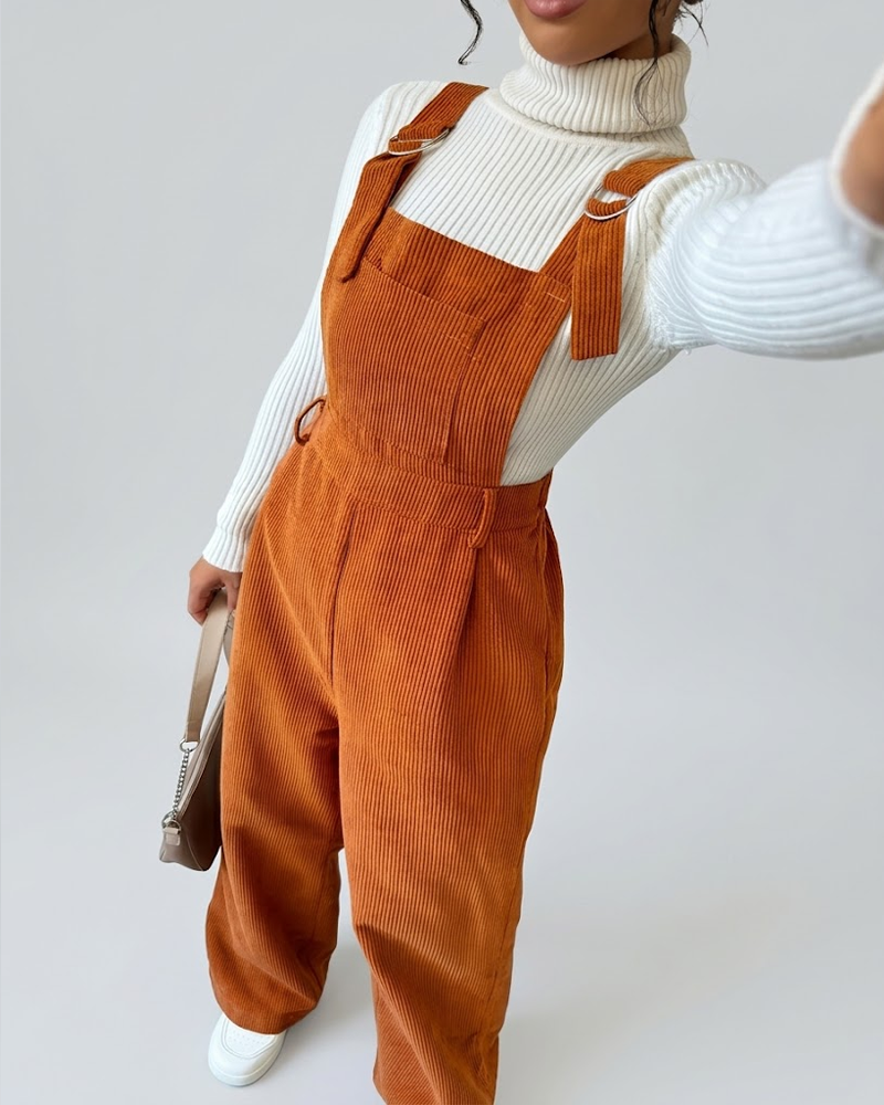 Adjustable Strap Loose Fit Corduroy Overall Jumpsuit