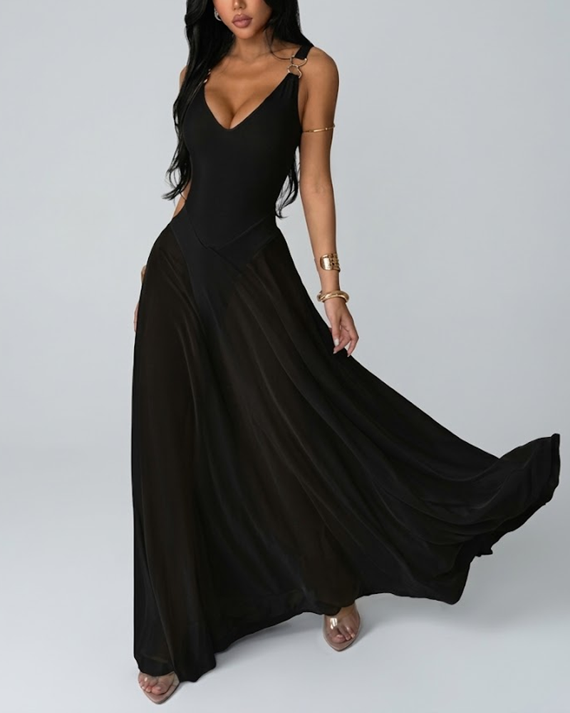 Elegant Sleeveless Deep V Neck Tulle Slip Dress