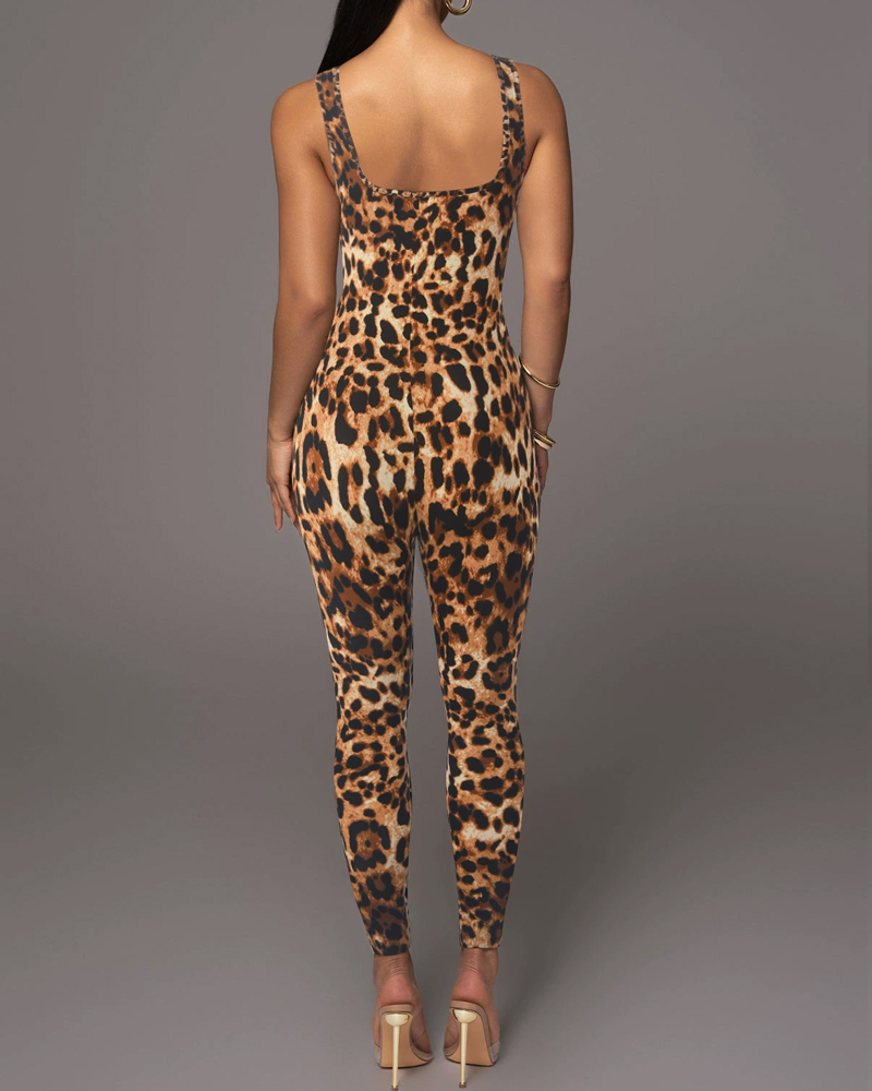 Printed Sleeveless Vest Jumpsuit-Curvy-Faja