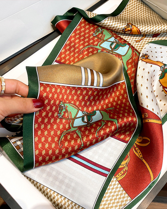 Checked Pony Fashion Double Layer Silk Scarf-Curvy-Faja