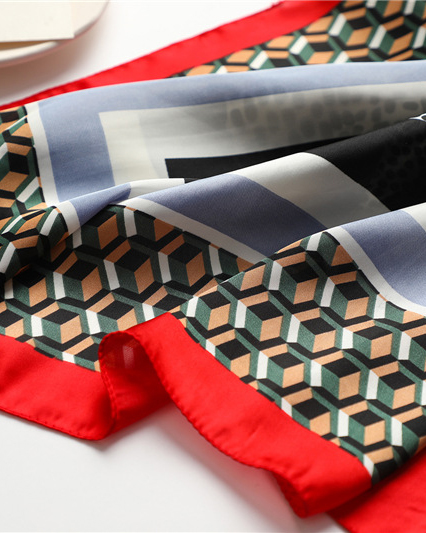 Leopard Print Simulated Silk 3D Geometric Plaid Square Scarf-Curvy-Faja