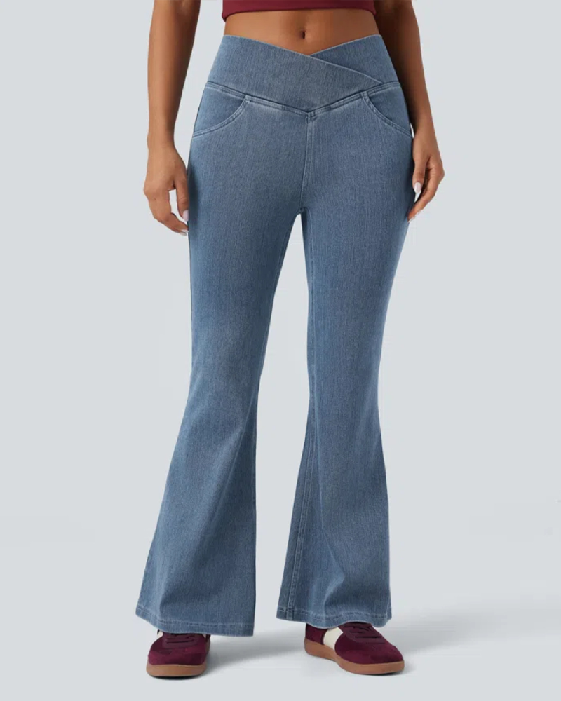 High-Waisted Crossover Flared Jeans