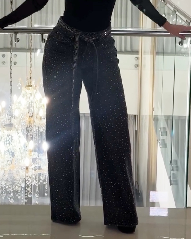 Diamond-Studded Straight-Leg Jeans (Pre-Sale)
