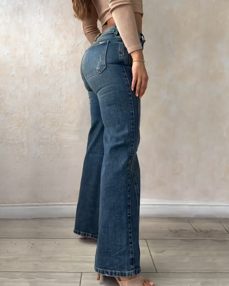 Diamond-Studded Straight-Leg Jeans (Pre-sale)-Curvy-Faja