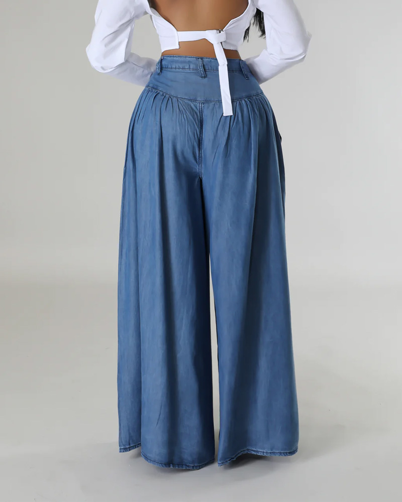 High Waist Zipper Wide Leg Denim Women Pants Jeans Casual Floor Loose Ladies Spring Longs Feminine