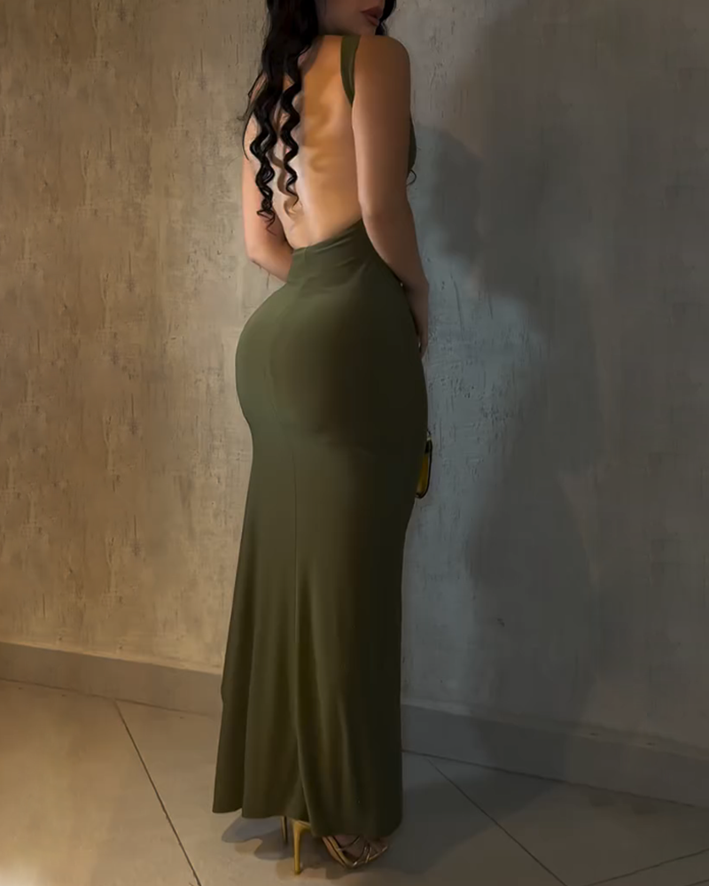 Backless Fitted Dress-Curvy-Faja