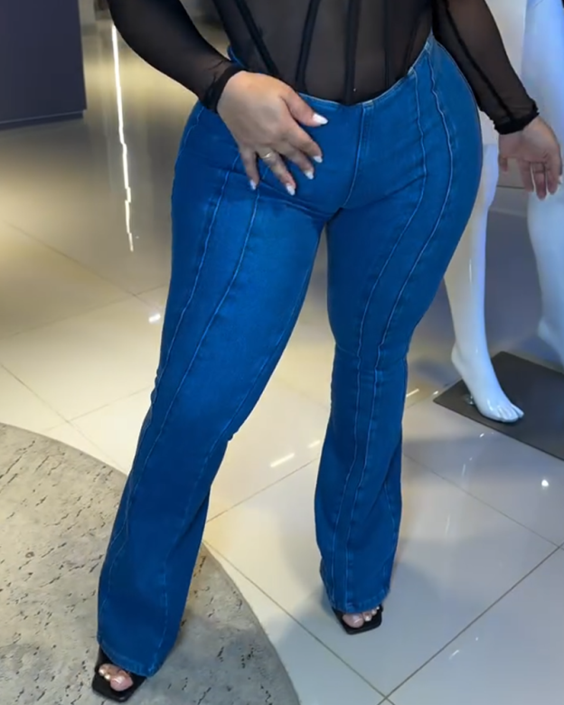 High-Waisted Zip-Up Slim-Fit Jeans (Pre-Sale)-Curvy-Faja