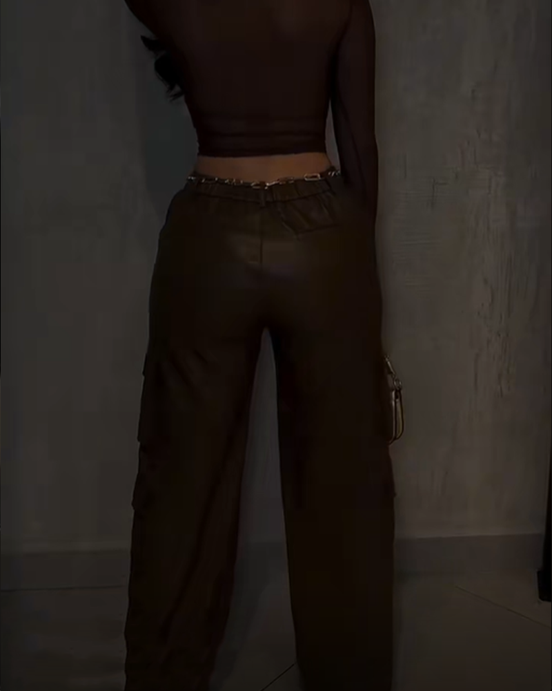 Stylish Workwear Style Wide Leg Leather Pants (Pre-Sale)