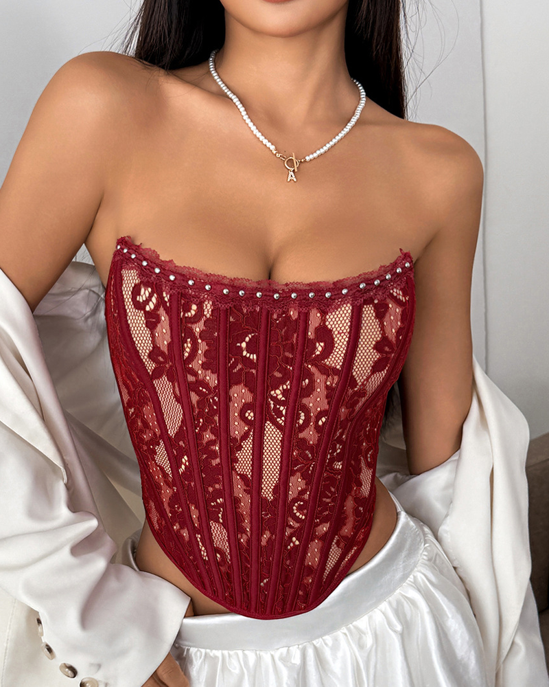 Floral Lace Slim Fit Button Down Corset