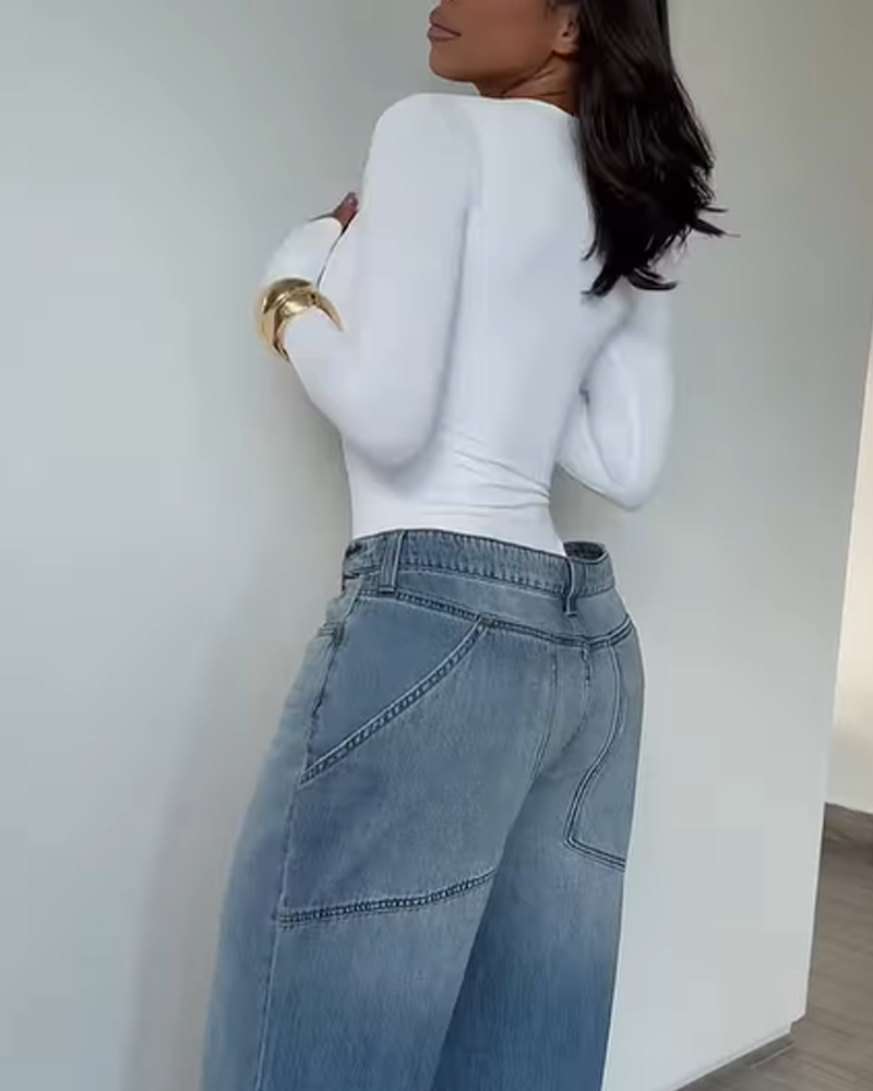 Square Neck Slim Tummy Control Long Sleeve Bodysuit（Pre-Sale）