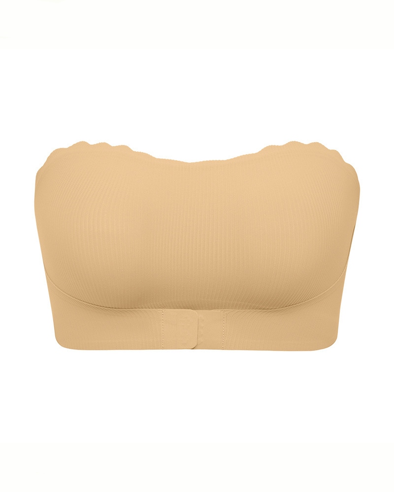 Seamless Wireless Scallop Edge Strapless Front Closure Bra