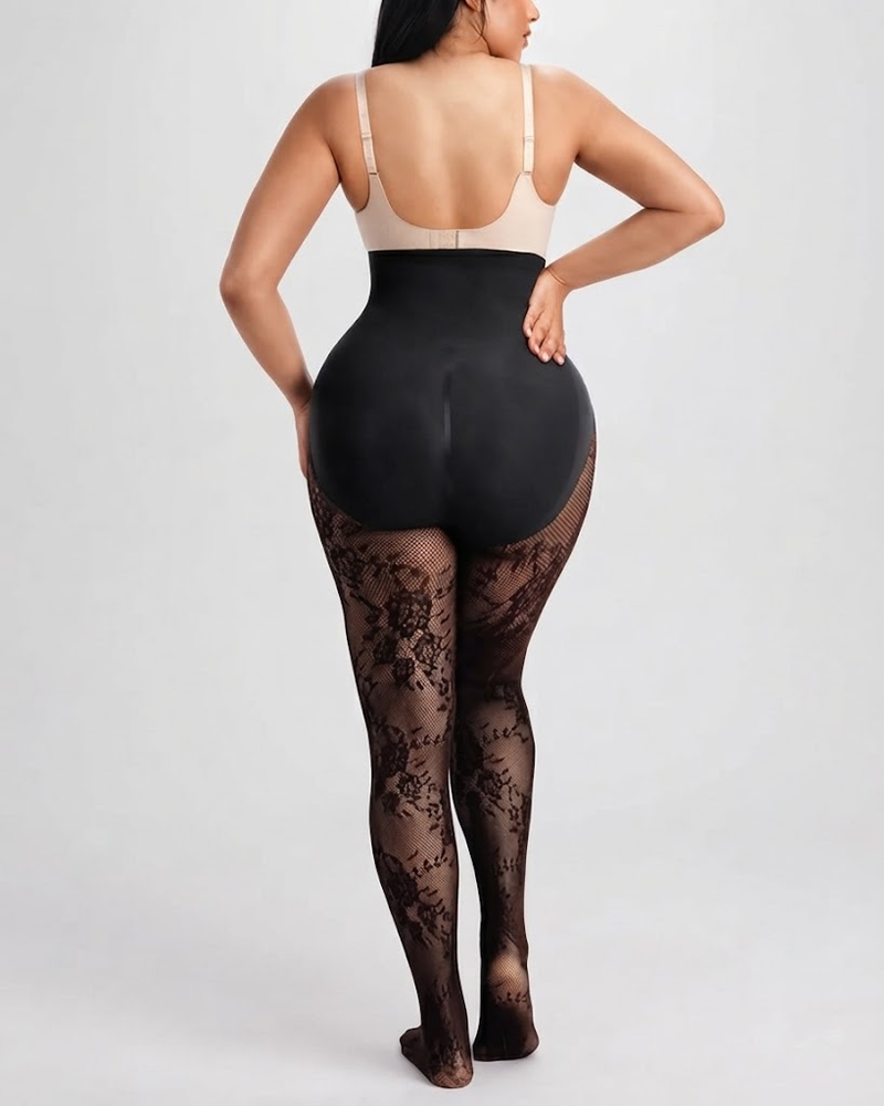 High‑Waist Floral Lace Shaping Tights