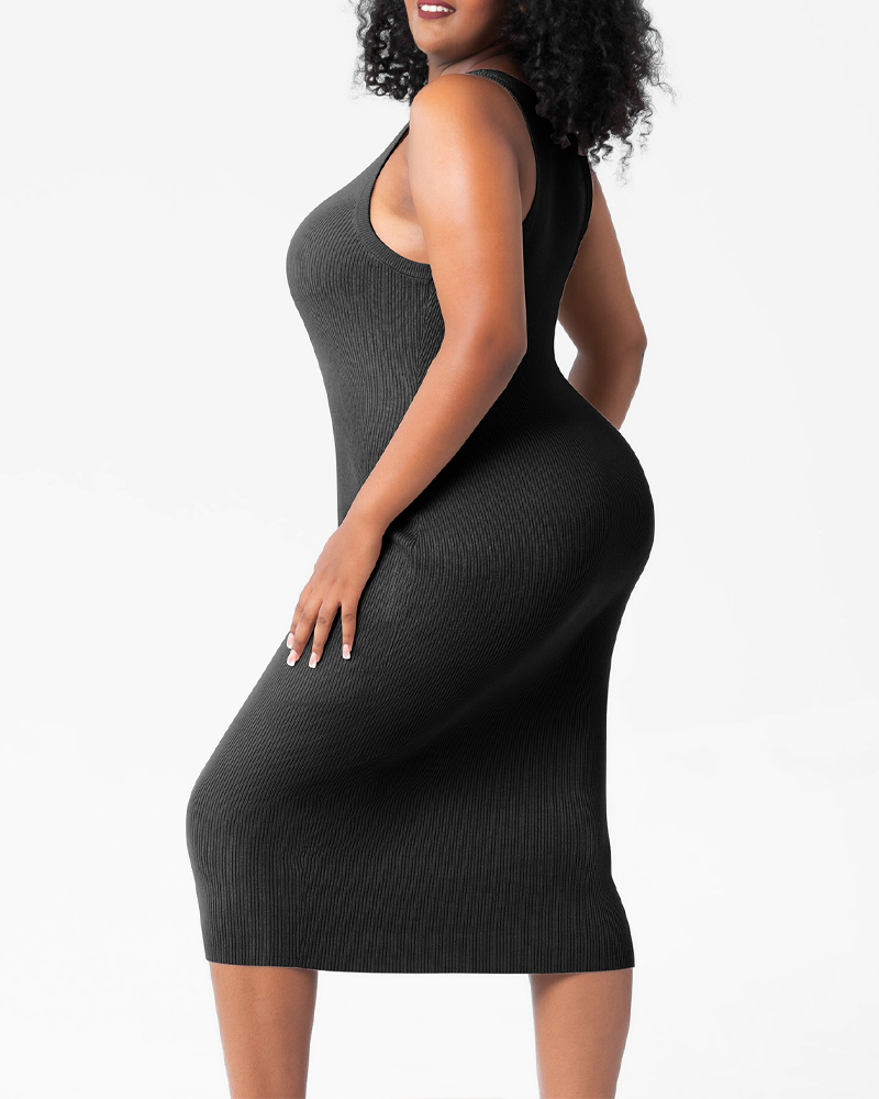 Plus-Size Round Neck Vest Base Tight-Fitting Bodycon Knit Dress