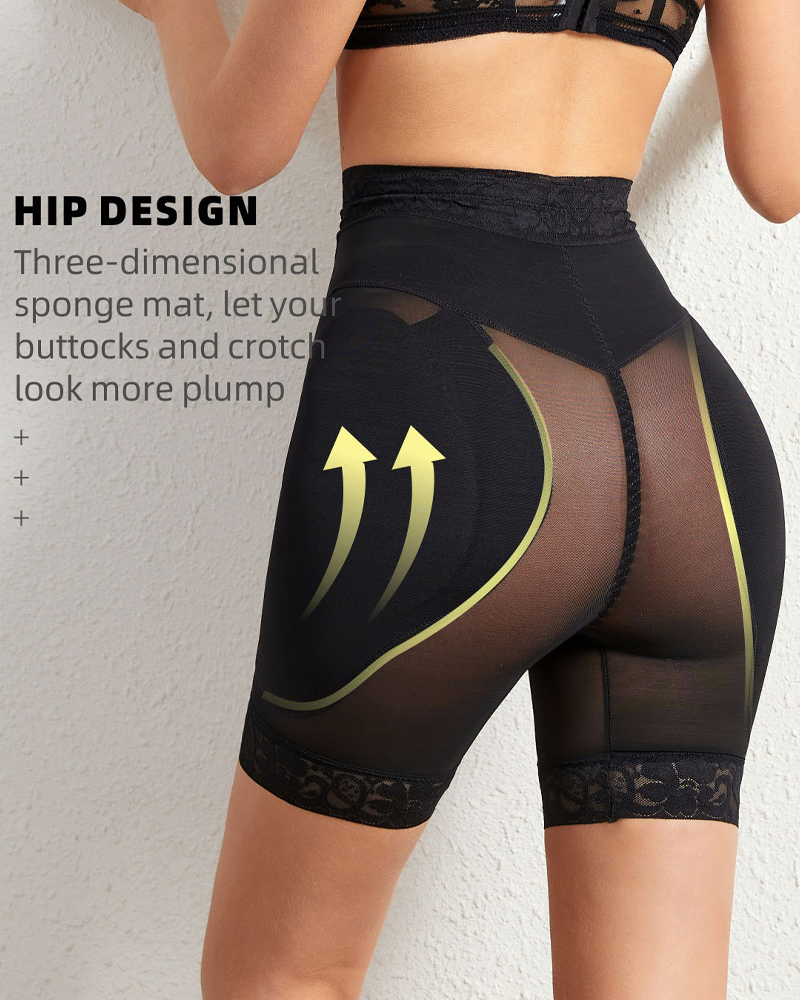 High-Waisted Button-Front Mesh Shaping Panties For Hip And Buttock Enhancement And Tummy Control