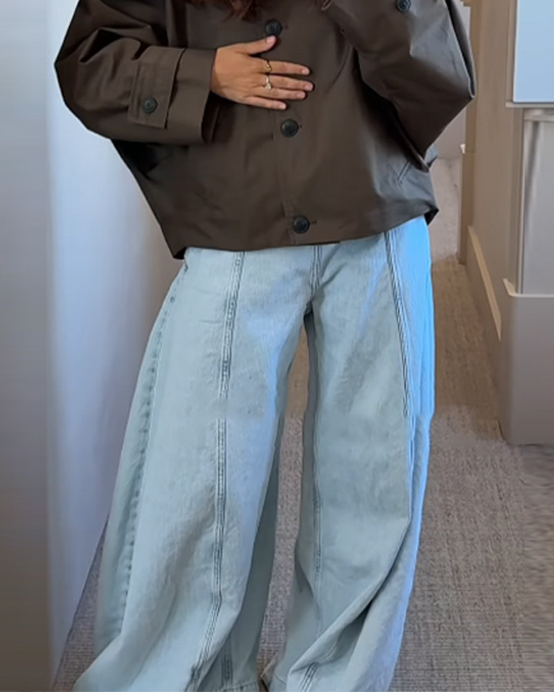 Retro Distressed Light-Colored Wide-Leg Trousers High-Waisted Balloon Style Jeans