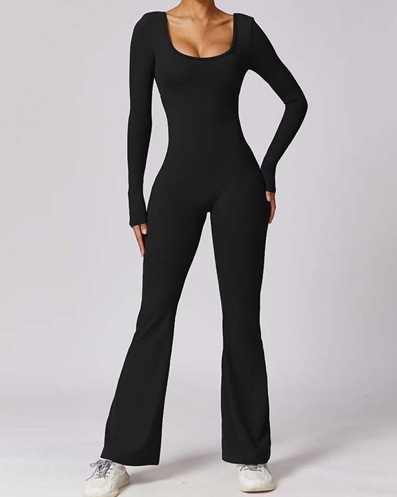 Beautiful Back Long Sleeve Yoga Jumpsuit-Curvy-Faja
