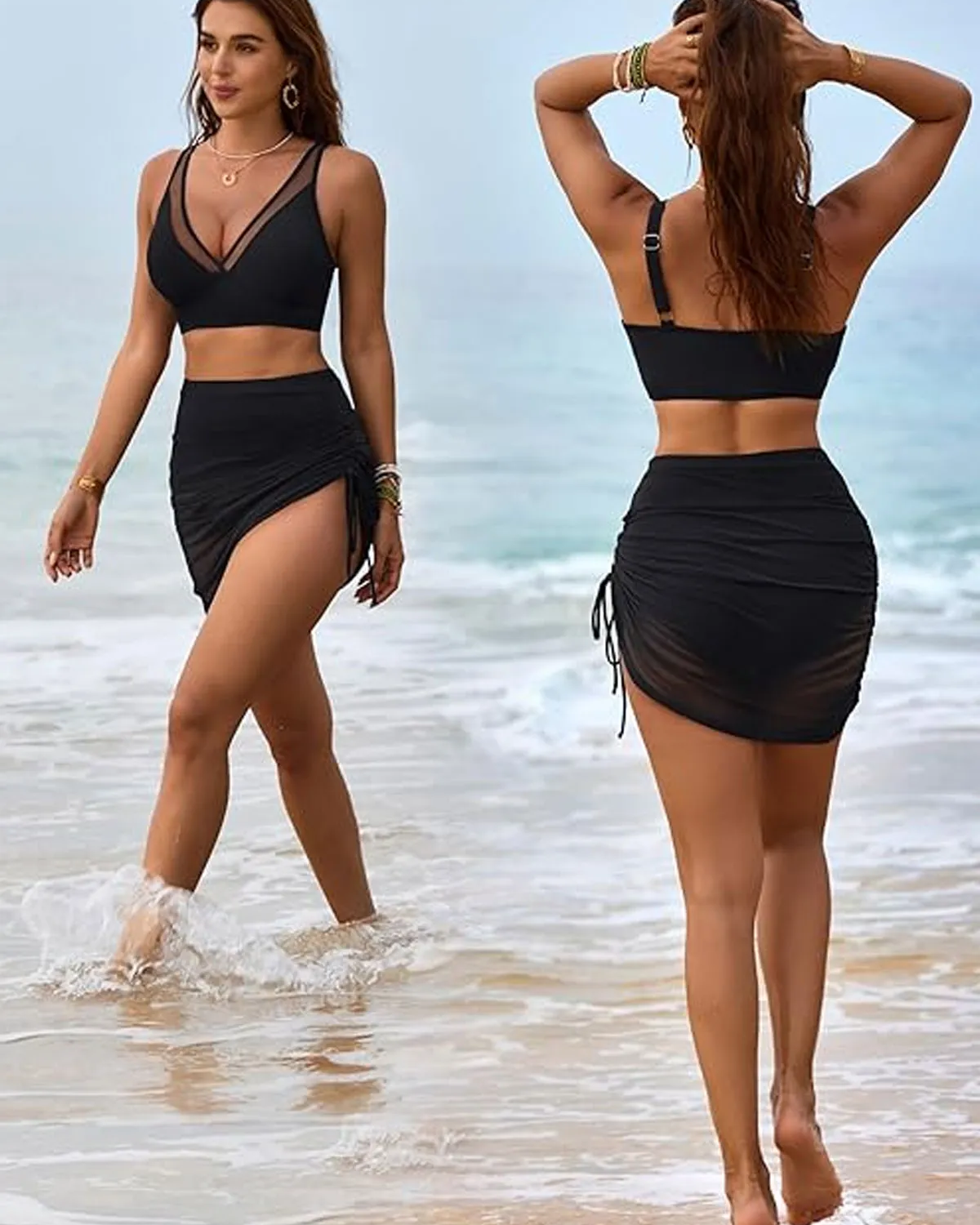 High Waisted Bikini Mesh Sarong Wraps Bathing Swimsuits