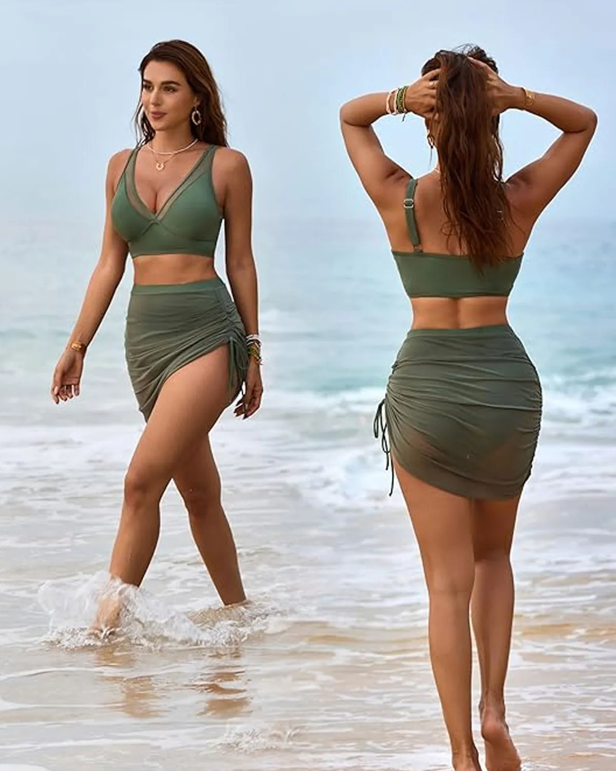 High Waisted Bikini Mesh Sarong Wraps Bathing Swimsuits