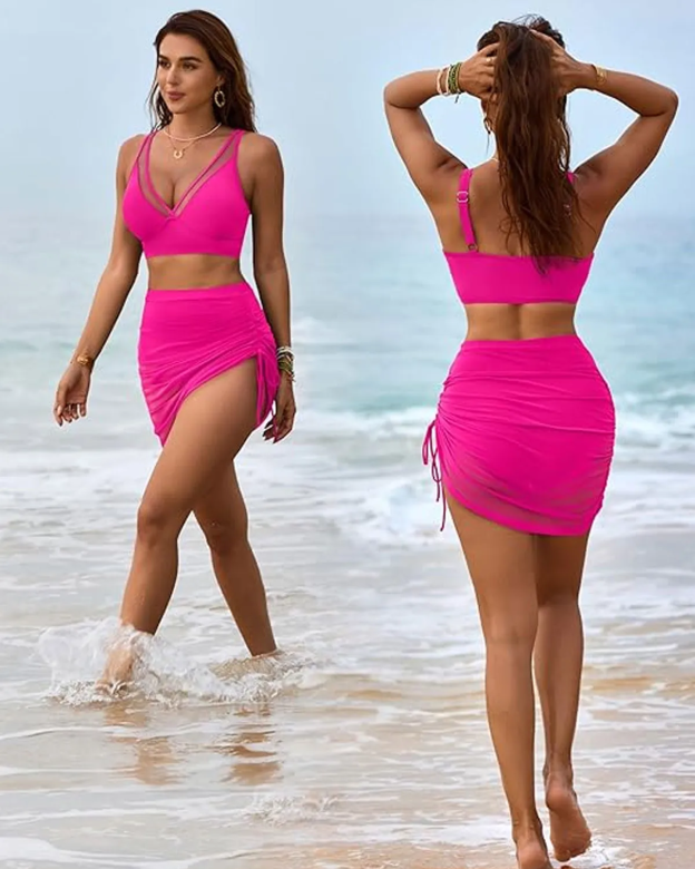 High Waisted Bikini Mesh Sarong Wraps Bathing Swimsuits