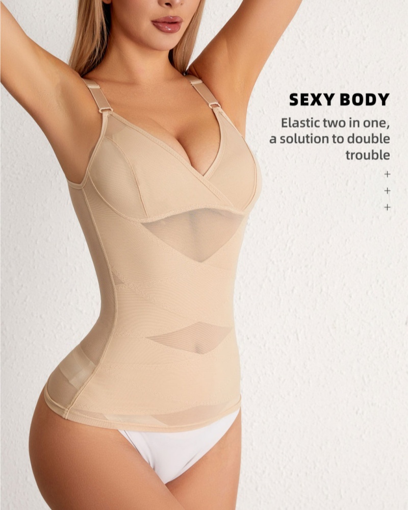 Women Tummy Control Shapewear Compression Tanks Cami Tops V-Neck Camisoles with Built in Bra-Curvy-Faja