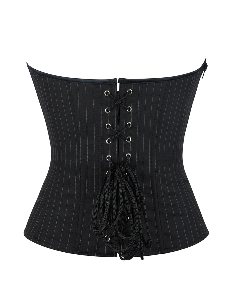 Striped Suit With Built-In Underwire Bra Cups Side Zipper And Herringbone Corset.