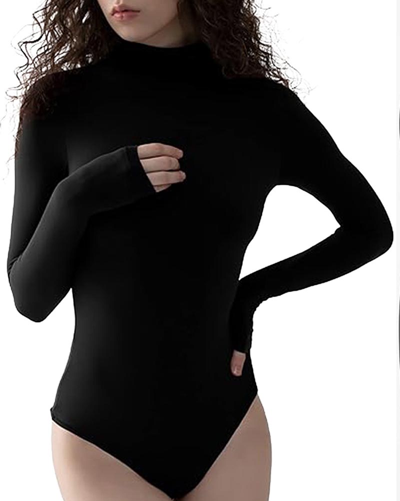 Fall/Winter Solid Color Slim-Fit Jumpsuit With Long Sleeves And High Neck-Curvy-Faja