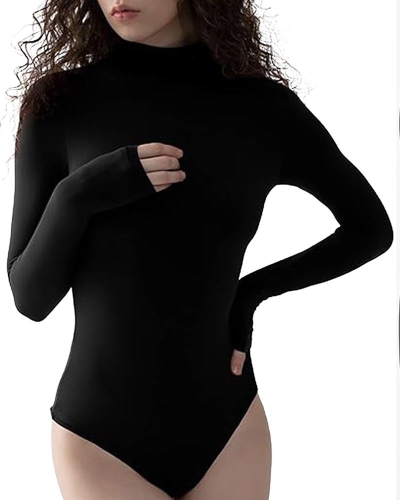 Fall/Winter Solid Color Slim-Fit Jumpsuit With Long Sleeves And High Neck-Curvy-Faja