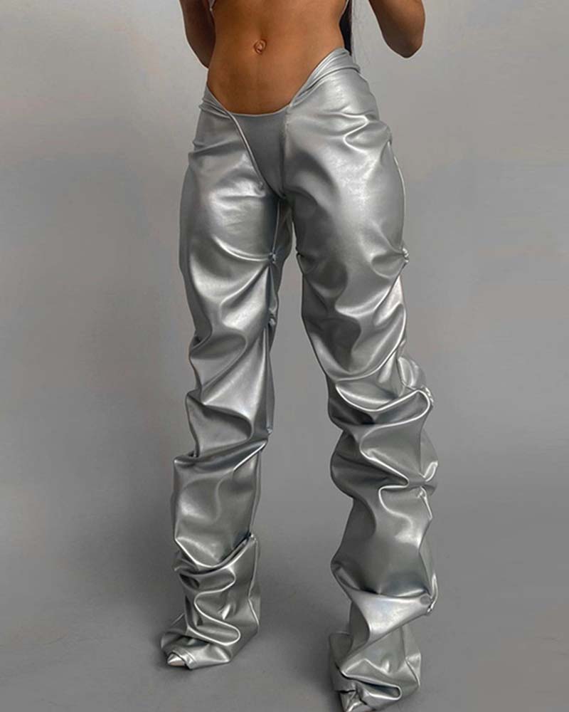Fashion Pleated Faux Leather Sexy Pants