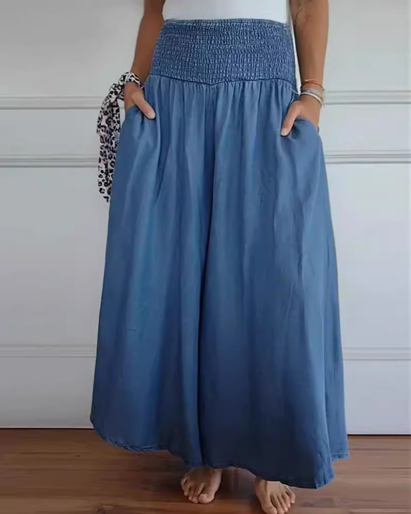 Wide Leg Elastic Waistband Trousers And Long Dress-Curvy-Faja
