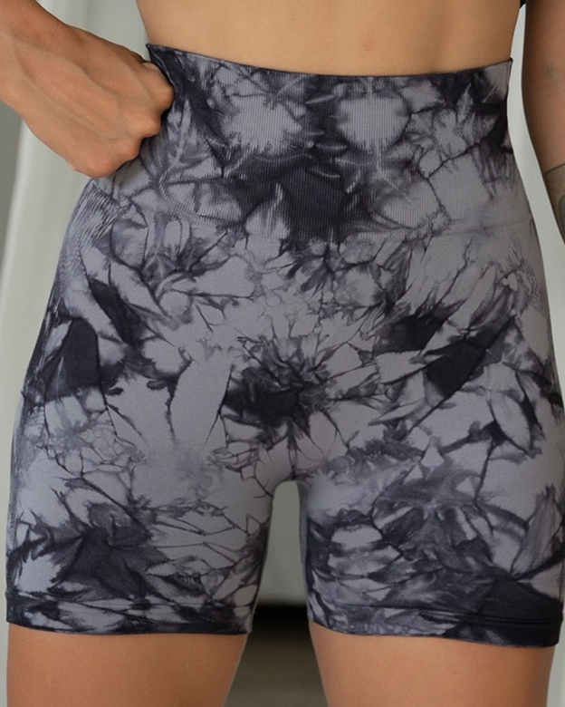 High-Waisted Hip-Lifting Tie-Dye Three-Quarter Yoga Pants-Curvy-Faja