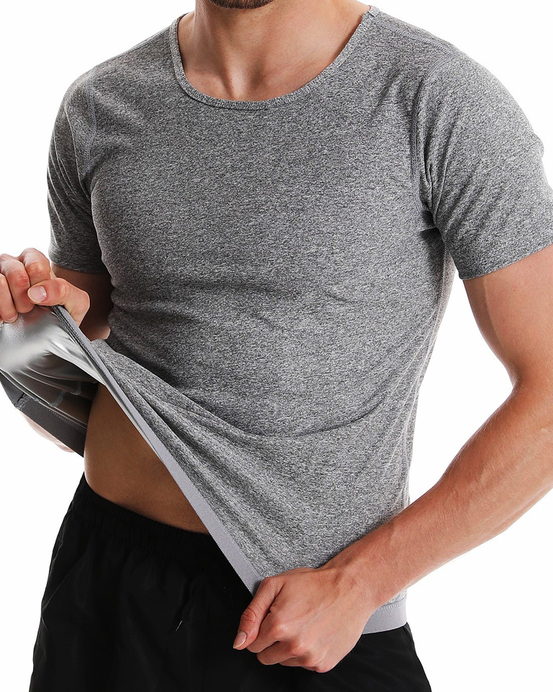 Men's Sweat Vest Fitness Sports T-Shirt Compression Short Sleeve-Curvy-Faja