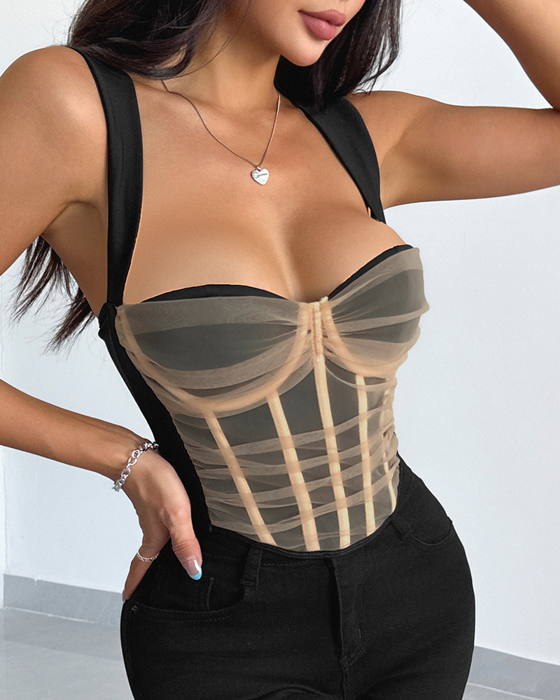 Sexy Mesh See-Through Patchwork Camisole Top