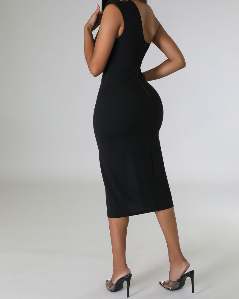 One-Shoulder Hip-Wrapped Slim Dress-Curvy-Faja