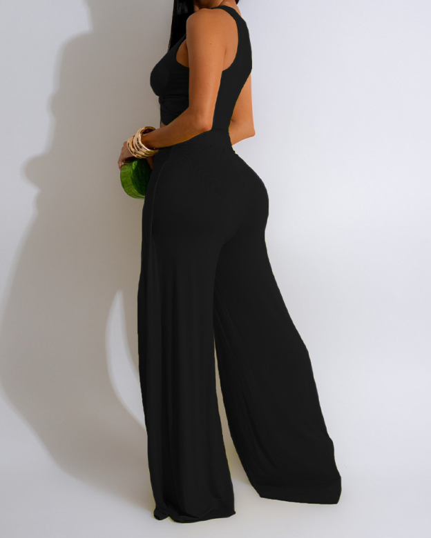 Slit Vest Wide-Leg Pants Suit-Curvy-Faja