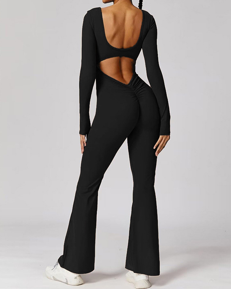 Beautiful Back Long Sleeve Yoga Jumpsuit-Curvy-Faja