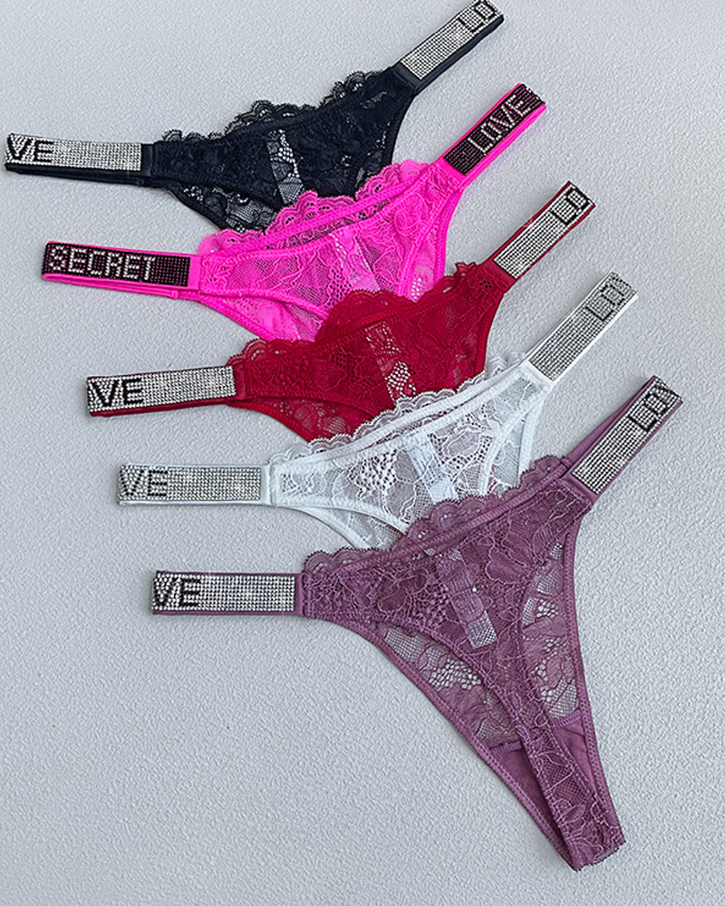 Rhinestone Sexy Lace Thong